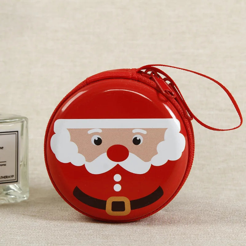 Porta-Moedas Infantil/Adulto de Lata com Tema Natalino, Organizador de Bolso Portátil com Personagens Natal