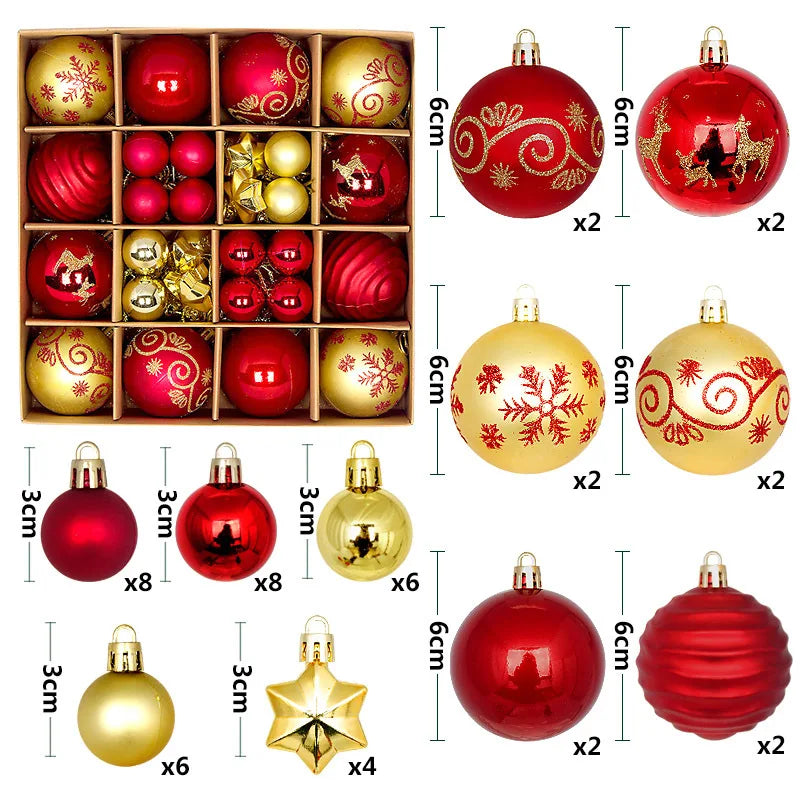 Bolas Natal 44 Unidades de Bolas para Enfeitar Árvore de Natal, Ouro Branco, Tamanho Real