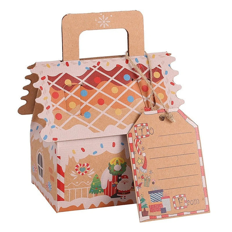 Caixas de biscoito de Natal Kraft, pacote com 5 caixas em forma casa, caixas presente