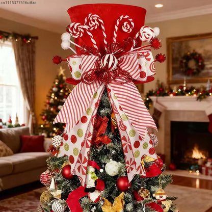 Topo de Árvore de Natal Chapéu de Árvore de Natal de Bengala Doce, Chapéu de Topo de Árvore Vermelho