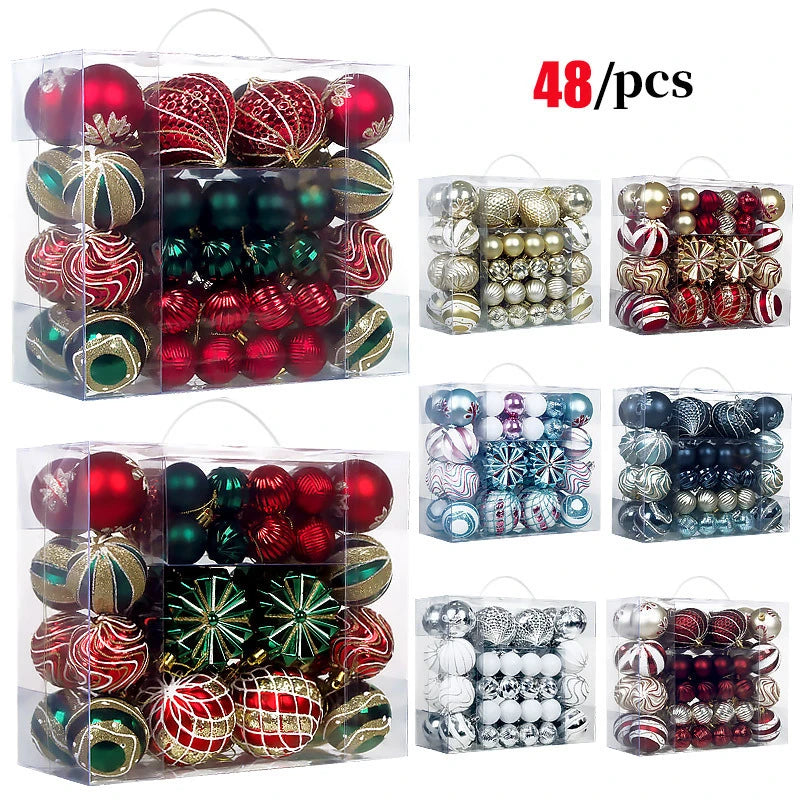 Bola de Natal 48 Peças de Enfeites de Bolas de Natal Criativos Vermelho Estilo Retrô
