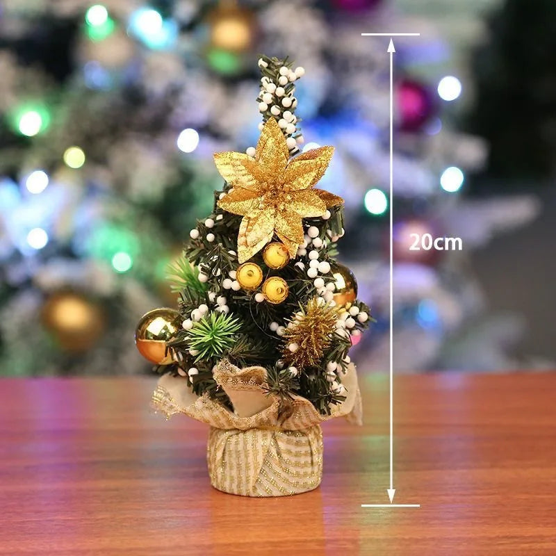 Mini árvore de Natal de mesa com base de pano, decoração de árvore de Natal artificial