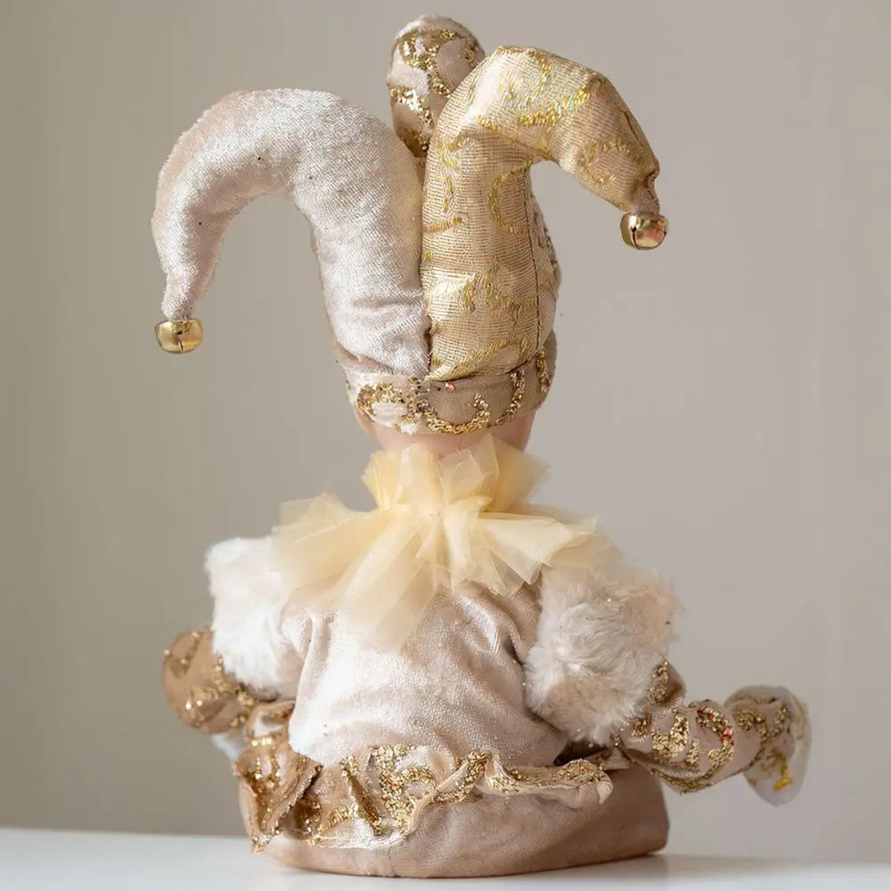 Bonecos Decorativos de Palhaço ou Pierrot de Natal com Pernas Articuladas em Tons Dourado, Vermelho, Prata