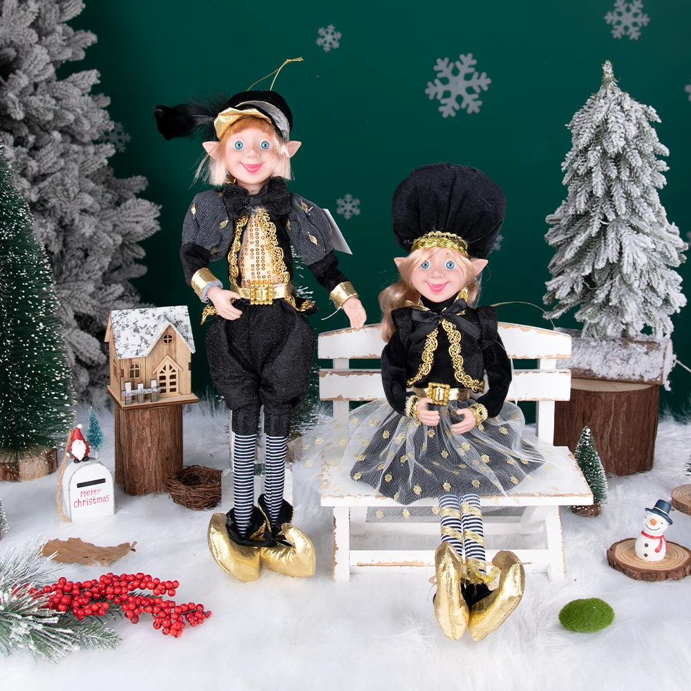 Conjunto de 2 elfos de Natal de 66 cm, adorável elfos vermelhos e verdes para pendurar