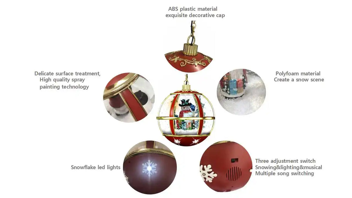 Globo de Neve Suspenso Musical com LED Também Conhecido como Bola de Natal Gigante com Papai Noel