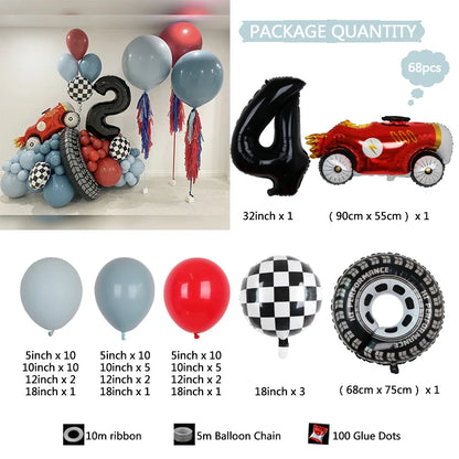 Kit Festa Hot Wheels 68 balões metalizados quadriculados vermelhos e brancos em formato
