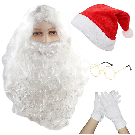 Roupa De Papai Noel Fantasia Barba Peruca Luvas Óculos Sino