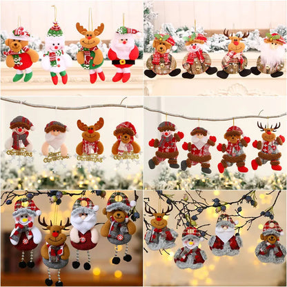 Kits Enfeites Natal Pelúcia Papai Noel e Neve Rena e Urso com Roupinha Verde e Vermelho