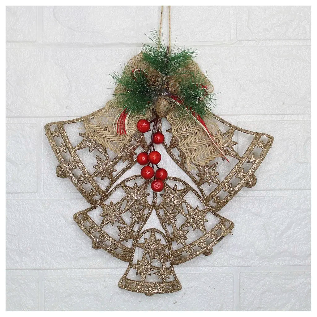 Enfeite Pendente Natal Sino Vazado Dourado 25cm, Sino Pendente de Natal para Decoração