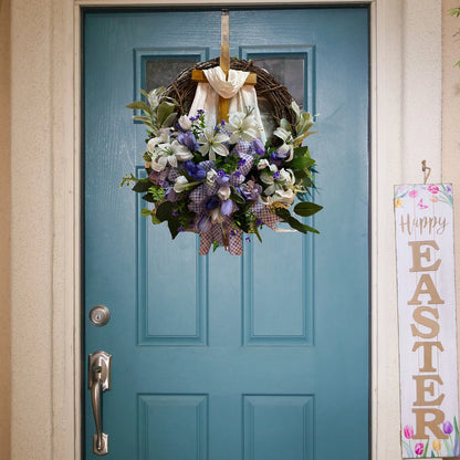 Guirlanda Religiosa Páscoa Guirlanda Cruz Sagrada Flores Decoração Enfeite Páscoa 45cm