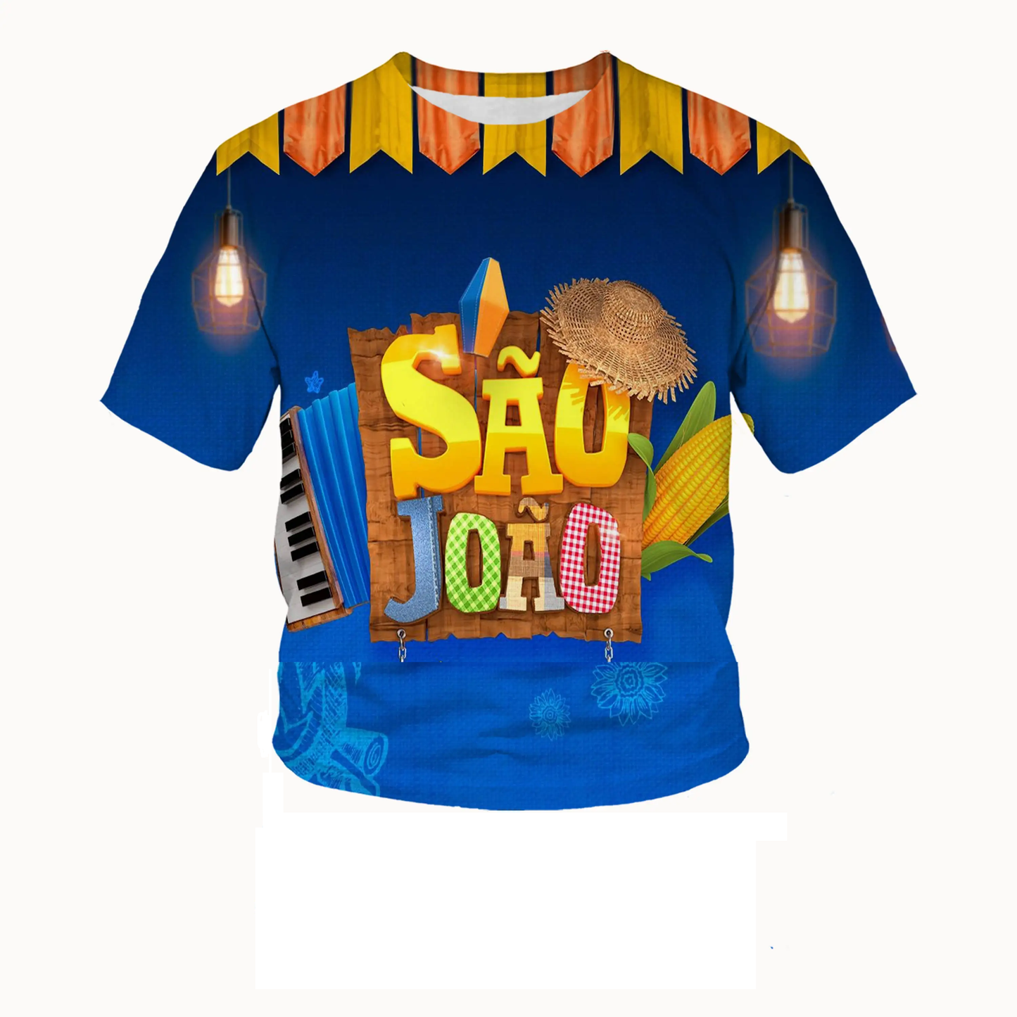 Camiseta Adulta Manga Curta Estampada Festa Junina Vermelho