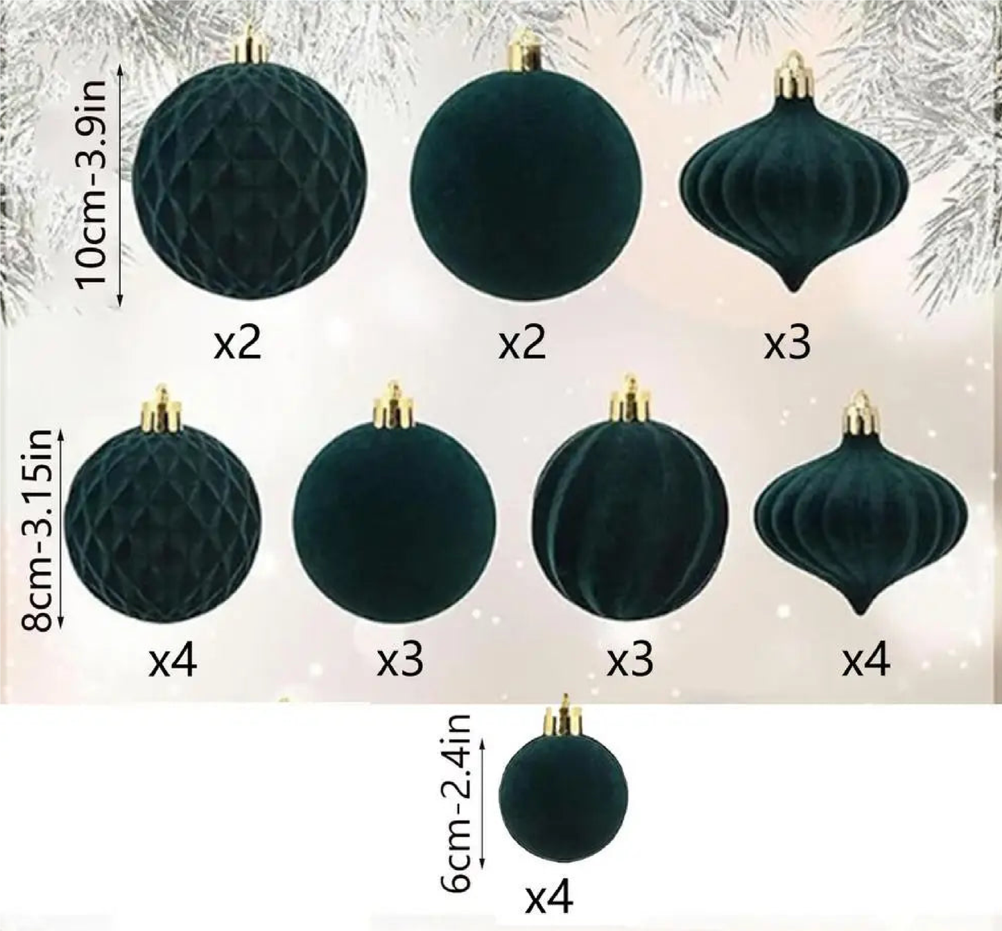 Enfeites flocados para árvore de Natal, bolas de Natal, bolas de Natal flocadas, enfeites