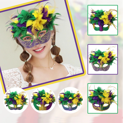 Bandanas de carnaval, roxo, amarelo, verde, penas falsas, para carnaval e máscara