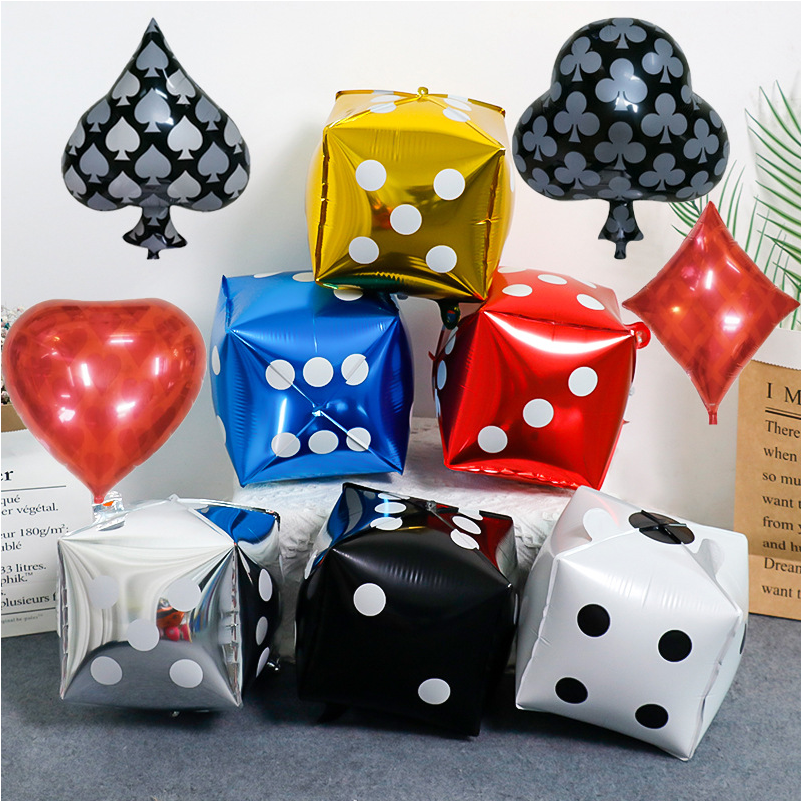 Dados Balão Cubo Dados Folha alumínio Balões Casino Balões Jogando cartas Balões