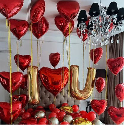 Lote ( 10 peças Balão Metalizado Coração 18 polegadas+bomba Decoração Festa