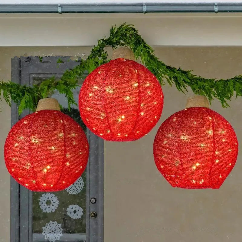 Luminária Bola de Natal Vermelho conjunto de 3 peças de enfeites de Natal grandes bolas
