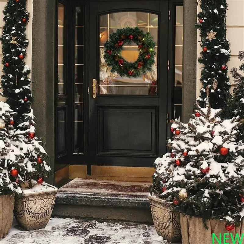 Guirlandas De Natal Verde 40cm Aramado Para Porta Verde-escuro com luz LED