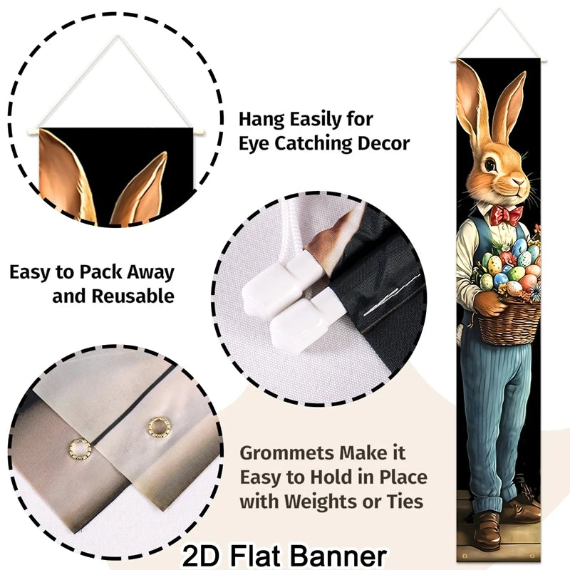 Banner de Páscoa decoração de páscoa faixa de varanda feliz Páscoa sinal de boas-vindas