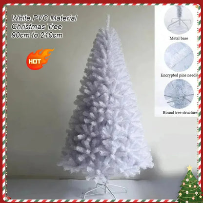 Árvore de Natal branco com neve artificial, árvore cheia de 2.1 M, suporte de metal festa