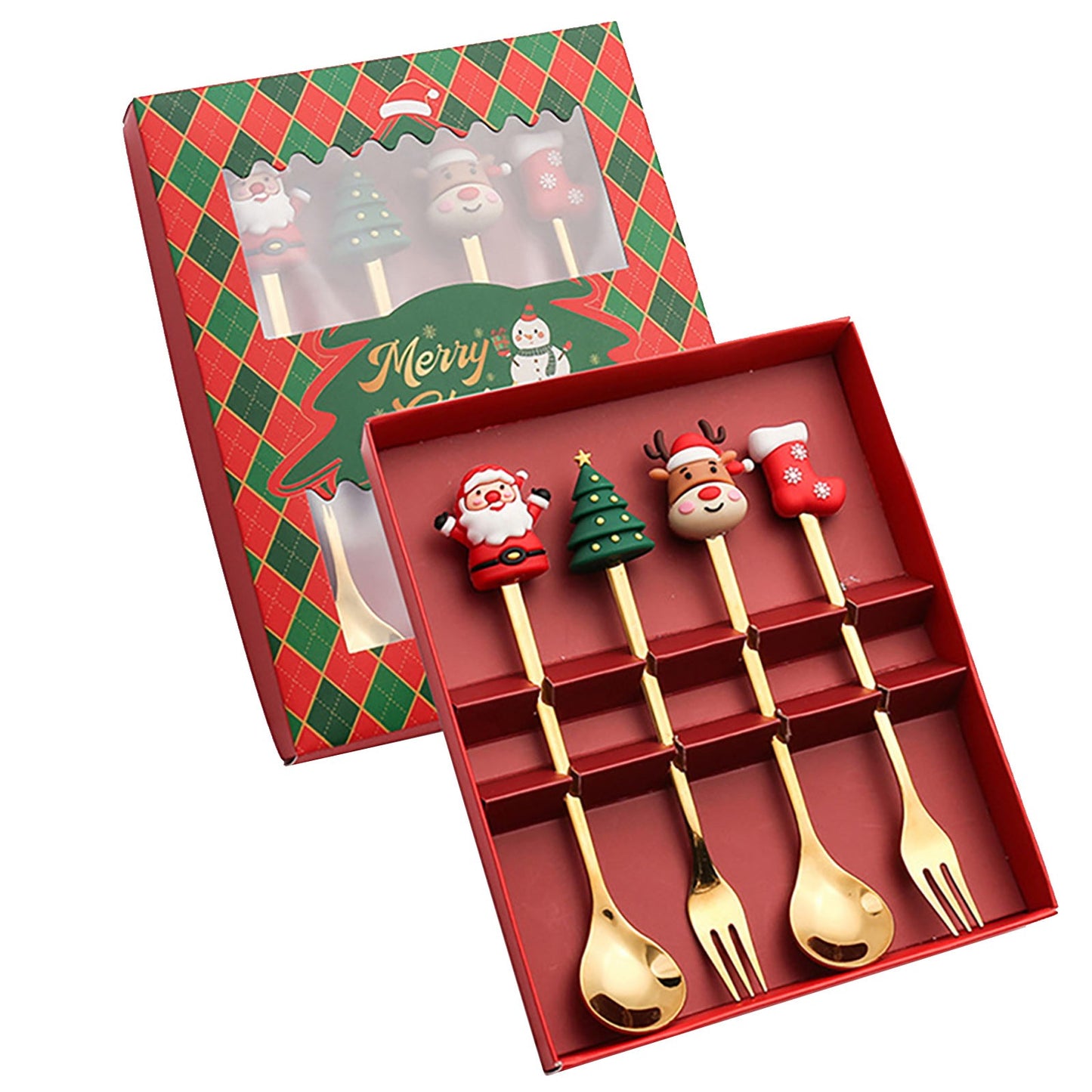 Garfos e colheres de Natal, garfos e colheres de sobremesa, talheres de Natal