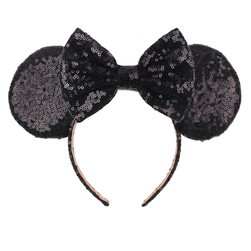 Tiara de orelhas de Disney iluminada de luxo com laço piscante e estampa de bolinhas