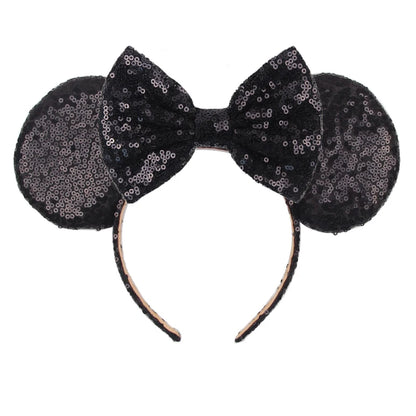 Tiara de orelhas de Disney iluminada de luxo com laço piscante e estampa de bolinhas