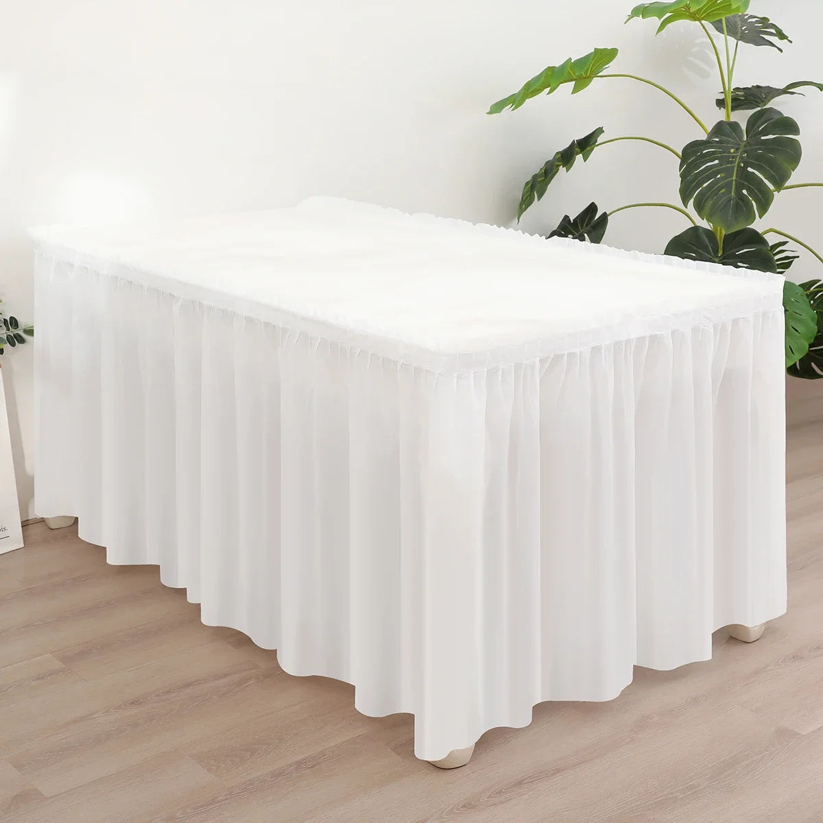 Saia de mesa descartável de plástico 73,7 cm x 4,3 m Toalha de mesa plissada