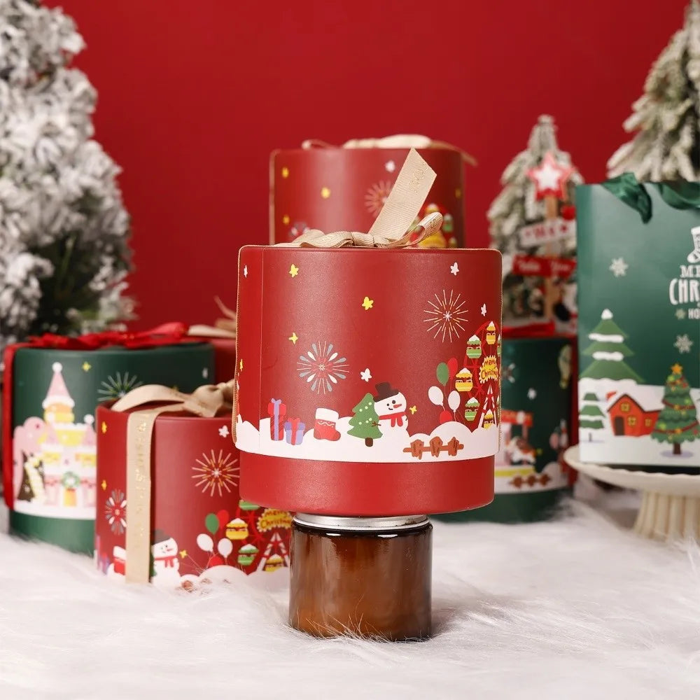 Caixa de Presente Cilíndrica de Doces de Natal, Embalagem Sobremesa Mousse Qualidade