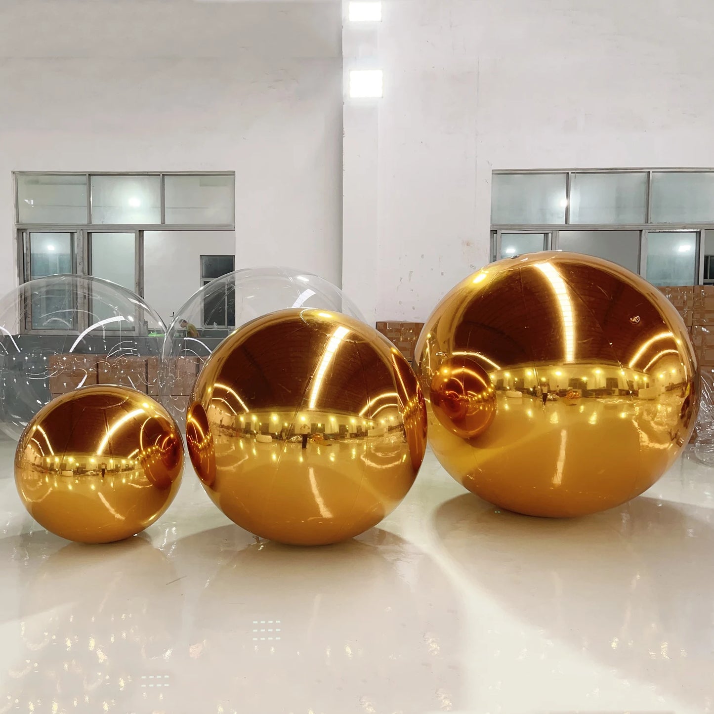 Bola espelhada inflável dourada, bolas brilhantes grandes esferas refletivas reutilizáveis