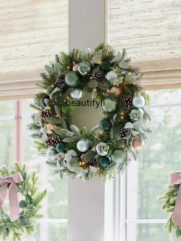 Guirlanda de natal pré-iluminada para decoração de porta frontal, guirlanda de natal