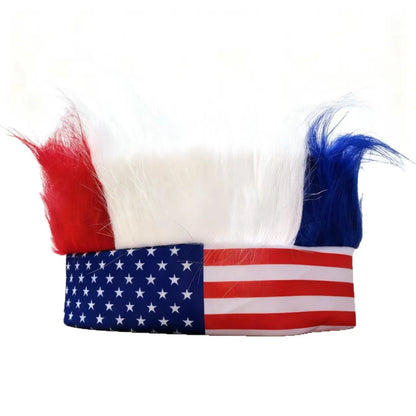 Peruca 1 peças Vermelho, Branco e Azul, Bandeira Patriótica dos EUA, Chapéu Futebol