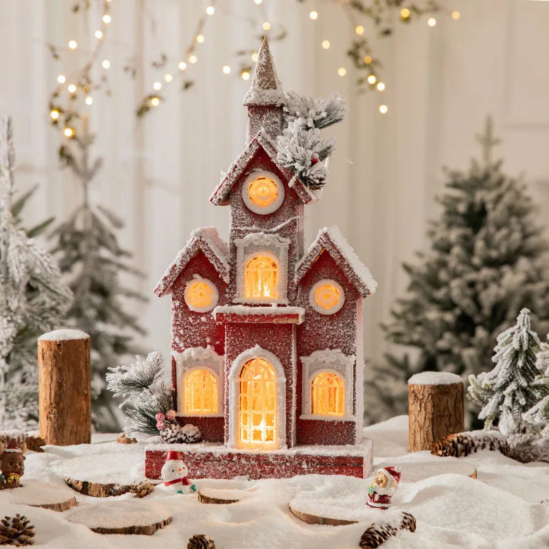 Casa Natalina de Shopping Natal de Madeira com Luzes Decoração de Mesa Festa de Natal