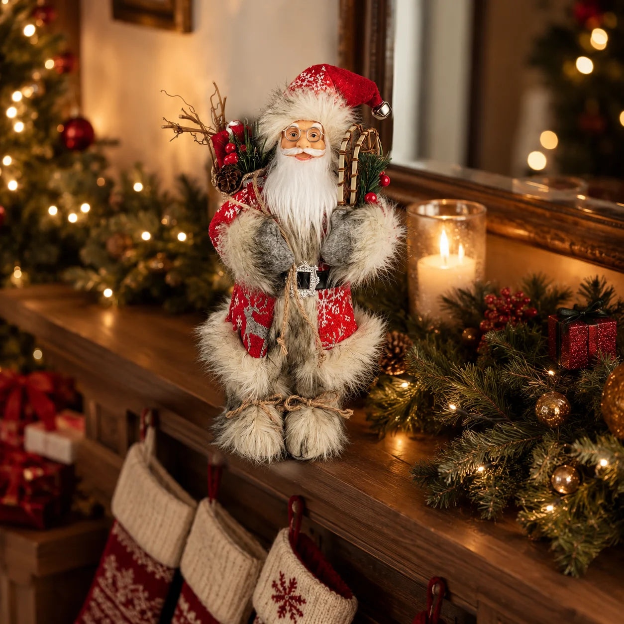 Boneco de Papai Estátua do Papai Noel de 30cm de Altura, Decoração de Natal, Estátua