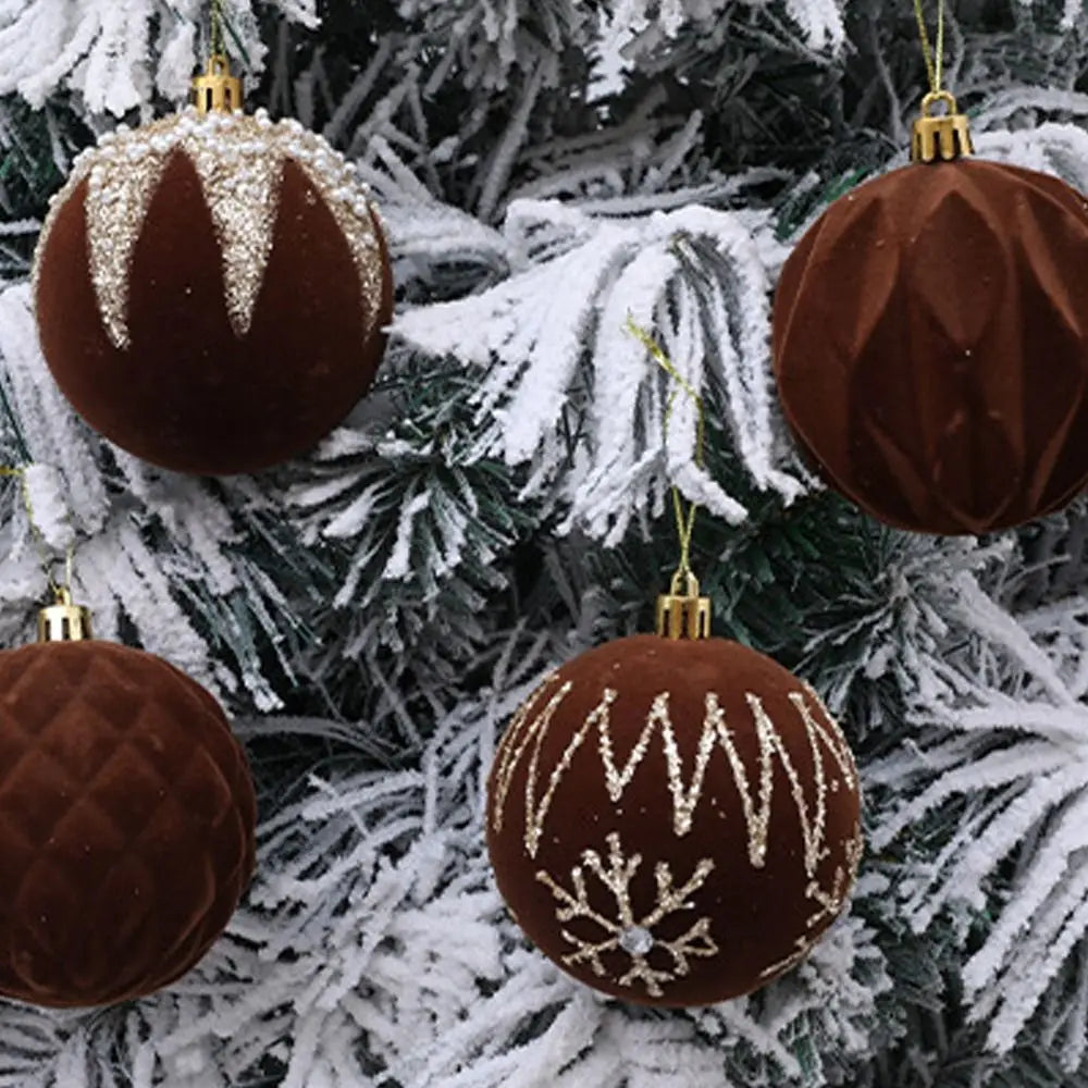 Bola Natal Veludo Bola Natal Pingente Glitter 4 Peças de Enfeites de Bola de Natal de Veludo