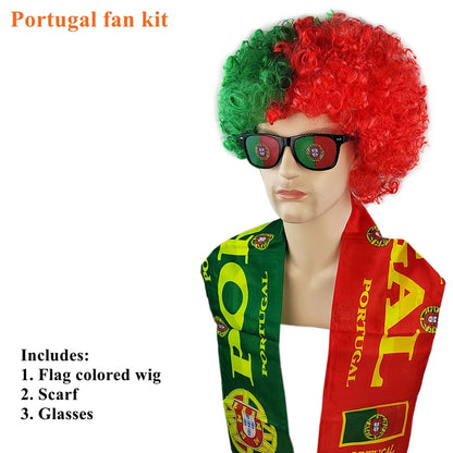 kit torcida brasil bandeira peruca óculos conjunto de decoração para fãs futebol americano