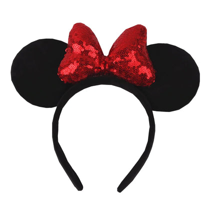 Tiara de orelhas de Disney iluminada de luxo com laço piscante e estampa de bolinhas