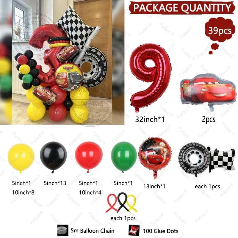 Kit Festa Balão Metalizado Carros Mcqueen Troféu, Kit Com 39 peças Balões Cor Colorido