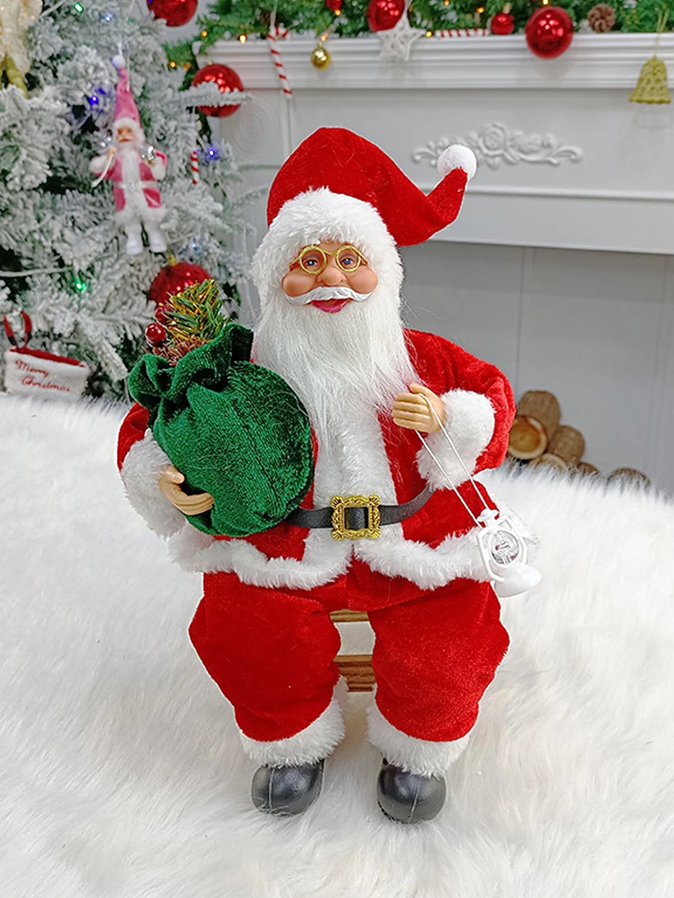 Kit  Boneco Papai Noel Enfeite de Natal Adorno Veludo Vinho e Xadrez Buffalo  Presente