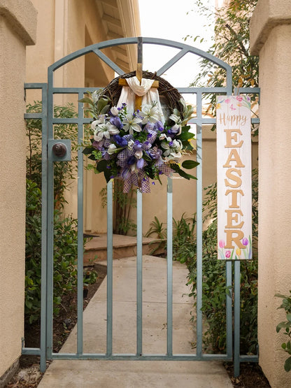 Guirlanda Religiosa Páscoa Guirlanda Cruz Sagrada Flores Decoração Enfeite Páscoa 45cm