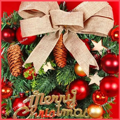 Guirlanda de porta de guirlanda artificial e guirlanda nevada natal com laço vermelho