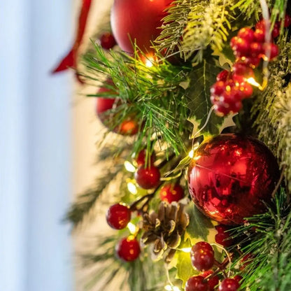Guirlanda de Pingente Natal Artificial com Pinheiro Xadrez Bagas Vermelhas e Pinhão