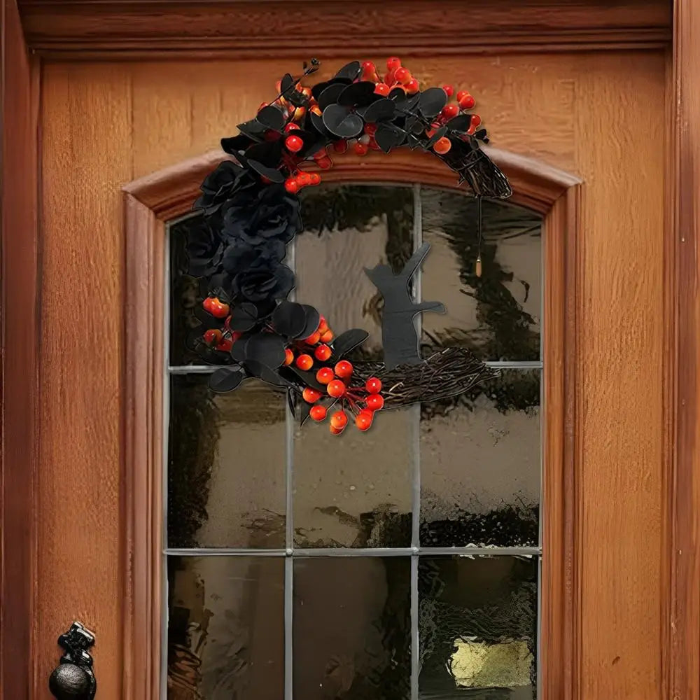 Guirlanda de gato lunar de Halloween Guirlanda de flores, estrelas, lua e gato