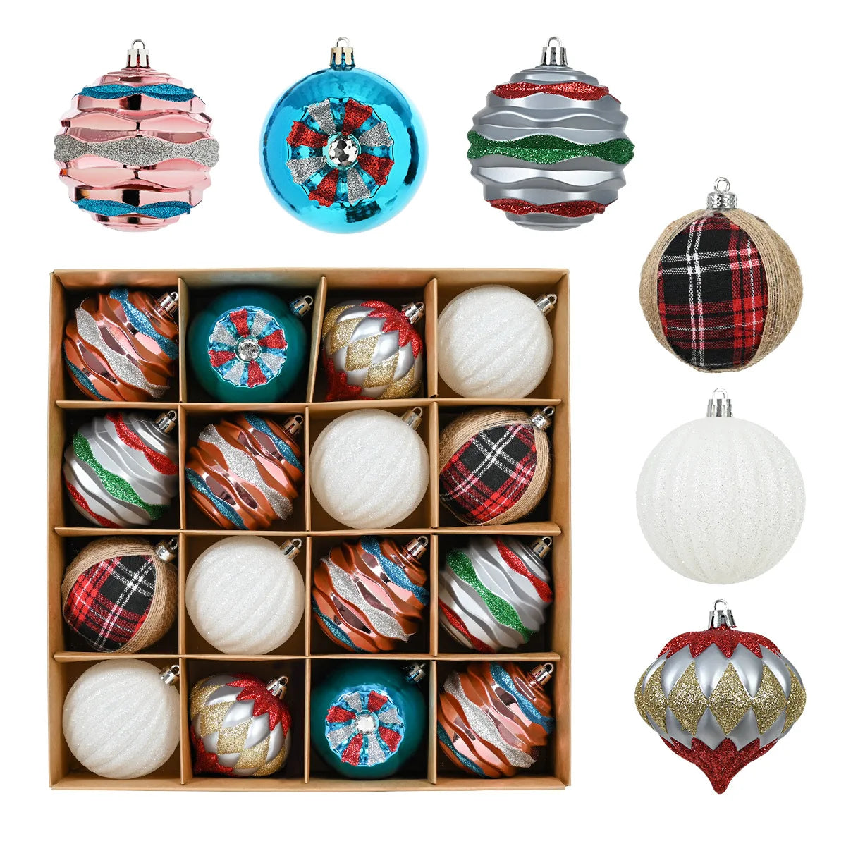 Enfeites de bolas de Natal de 8,5 cm – 16 peças de bolas de plástico para árvore de Natal