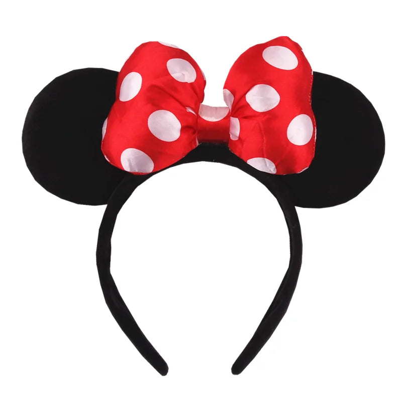 Tiara de orelhas de Disney iluminada de luxo com laço piscante e estampa de bolinhas
