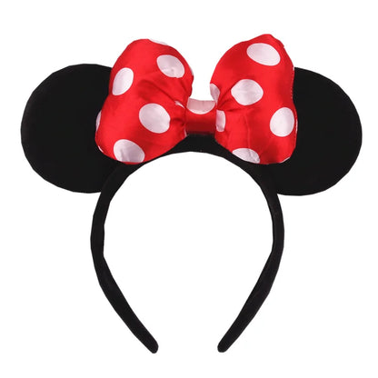 Tiara de orelhas de Disney iluminada de luxo com laço piscante e estampa de bolinhas