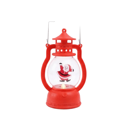 Lanterna Decorativa de Natal Vermelha Estilo Lamparina, com a Figura do Papai Noel no Interior e Iluminação LED
