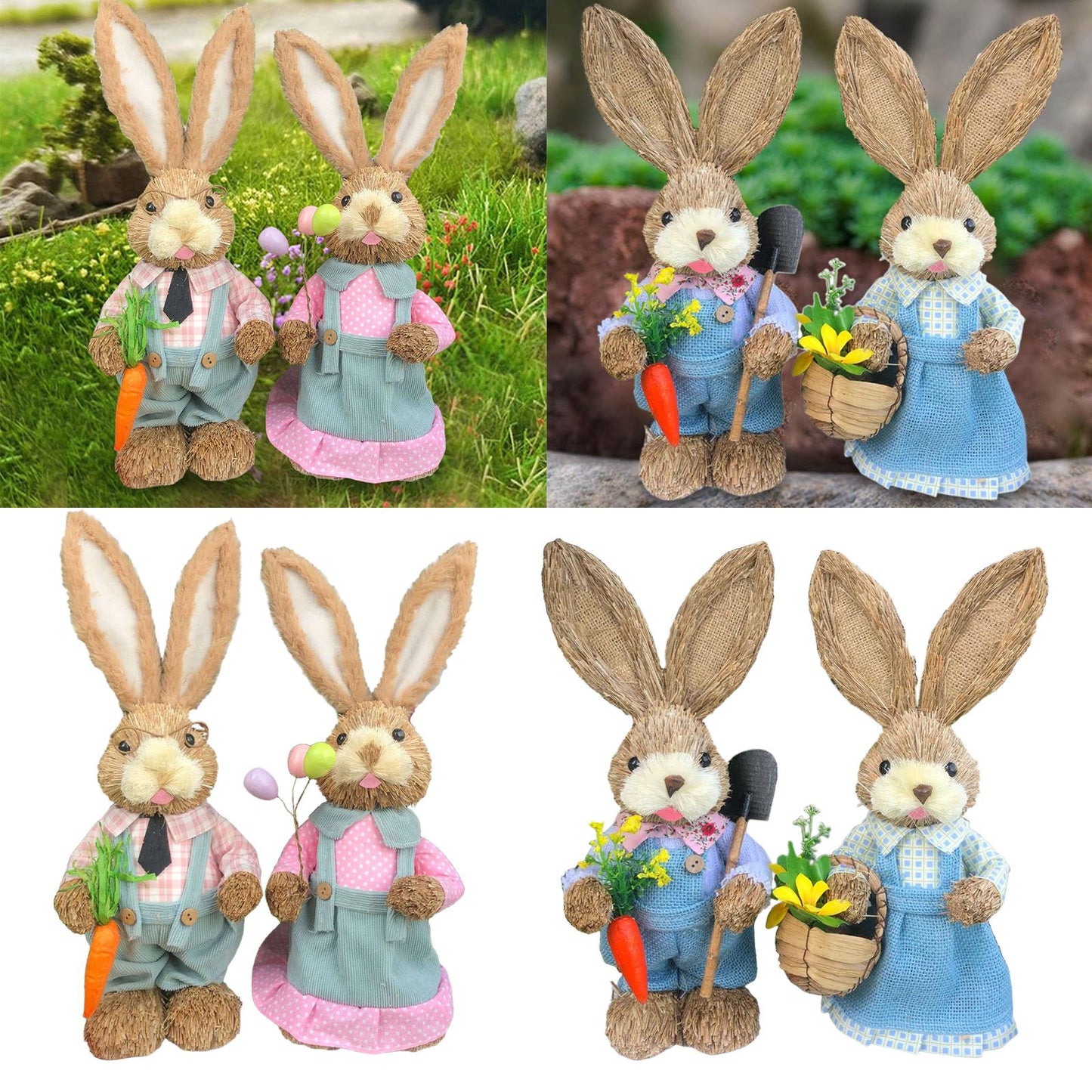 Casal De Coelhos De Páscoa Decoração Enfeite Coelhinhos - 35cm