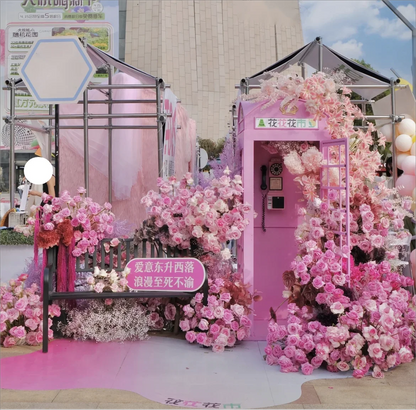 Cabine Telefônica Temática Tamanho Real Rosa Flores Londres