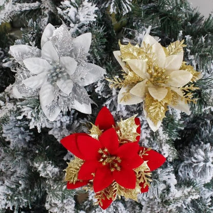 Flor de Poinsétia Artificial Conjunto de 5/10/20 peças Flores para Decoração de Árvore de Natal e Guirlanda
