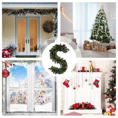 Guirlanda de Natal com luzes | Guirlanda de pinho iluminada o ano todo com temporizador